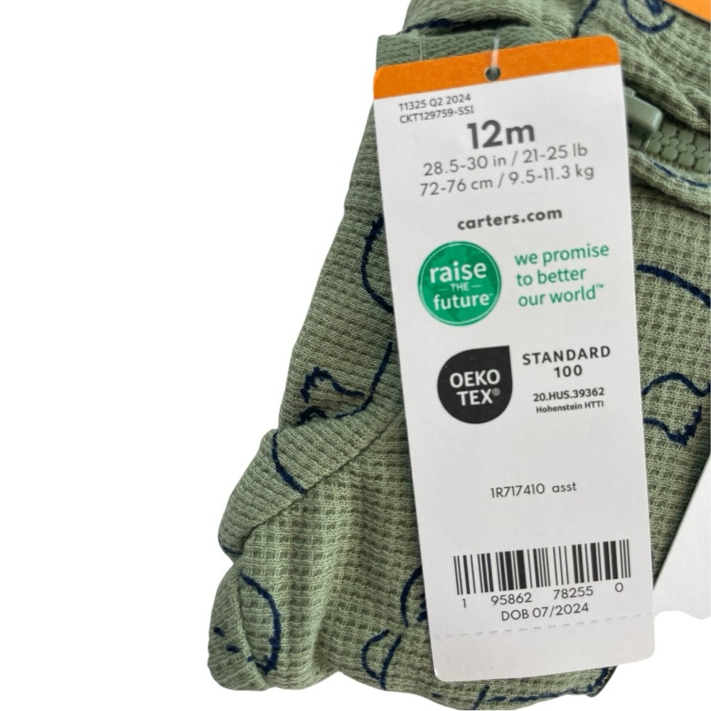Carter's Zip Up 1 Piece Jumpsuit Green Bear Print Size 12M NWT - Picture 4 of 4